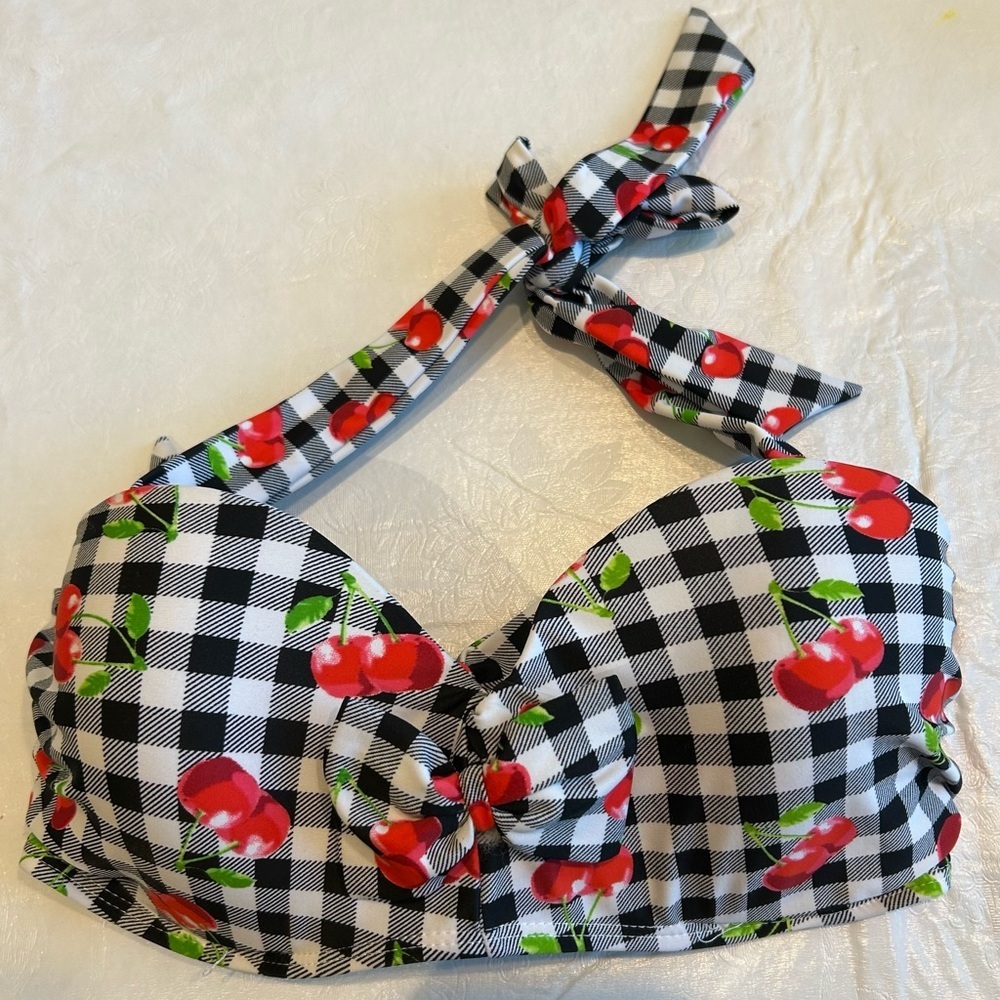 Cherry Print Halter Bikini Top
